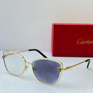 Cartier Dorado Púrpura Marco Metálico Cabeza de Pantera Acentos de Temporal Gafas de Sol