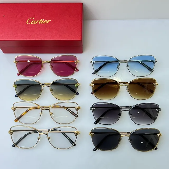 Cartier সোনালি বেগুনি ধাতুর ফ্রেম পান্থার হেড টেম্পল অ্যাকসেন্টস সানগ্লাস 2