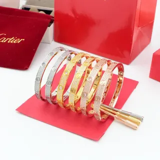 Cartier Gold Silver Rigid Bangle Pavé-Set Bracelet