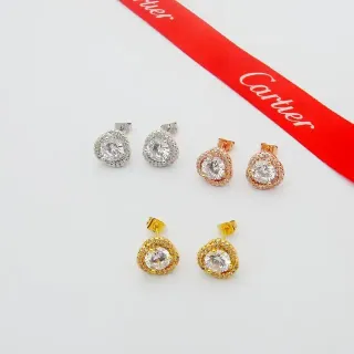 Cartier Gold Silver Round Halo Stud Pavé-Set Surround Earrings
