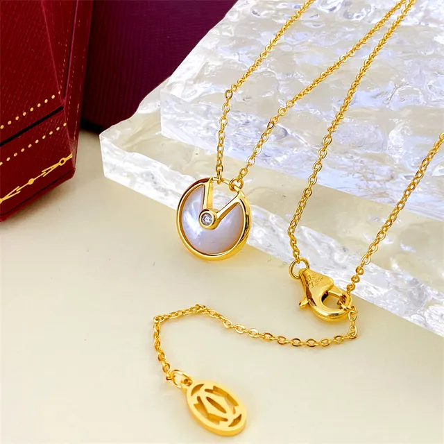 Cartier Chaîne Or Rose Blanche Disque Mère-de-perle Pendentif Collier 5