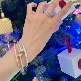 Cartier Juste un Clou Silver Transparent Pavé-Set Diamonds Nail-Head Motif Bracelet
