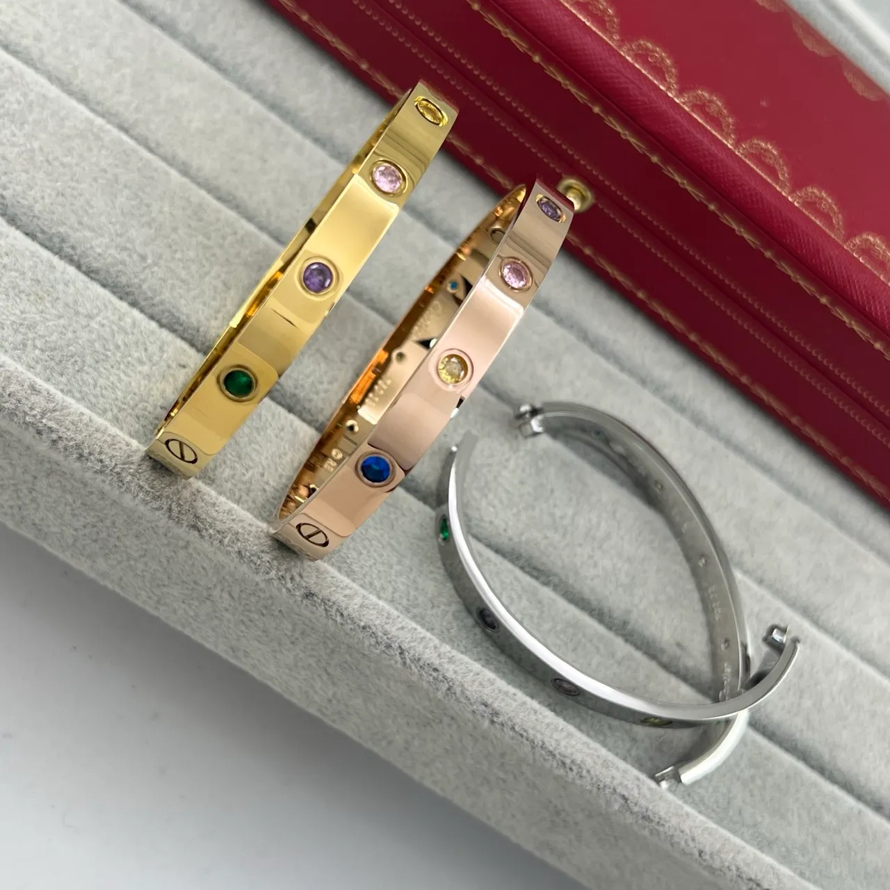 Cartier Love Bracelet Argent Or Rose Or Jaune Or Multi-Gemme Bracelets 6