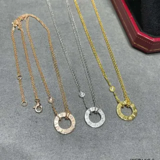 Cartier Love Gold Silver Circular Open-Ring Pendant Engraved Lettering Necklace