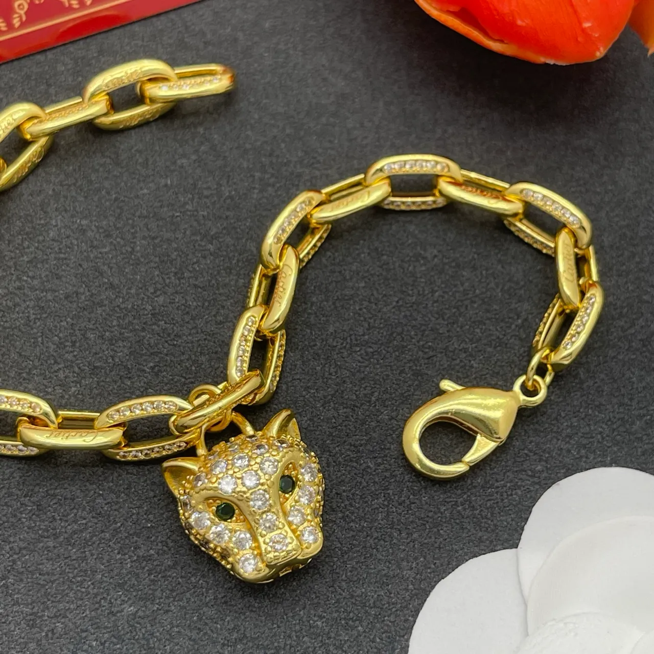 Cartier Panthère de Cartier Pavé cabeça de pantera pulseira de corrente de ouro 5