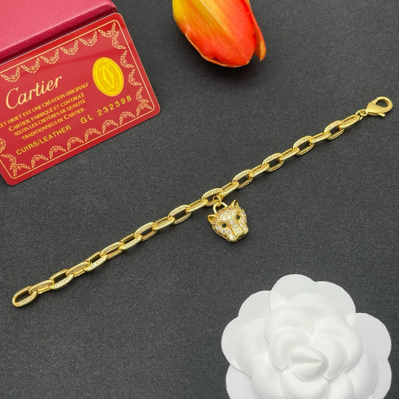 Cartier Panthère de Cartier Pavé cabeça de pantera pulseira de corrente de ouro 8