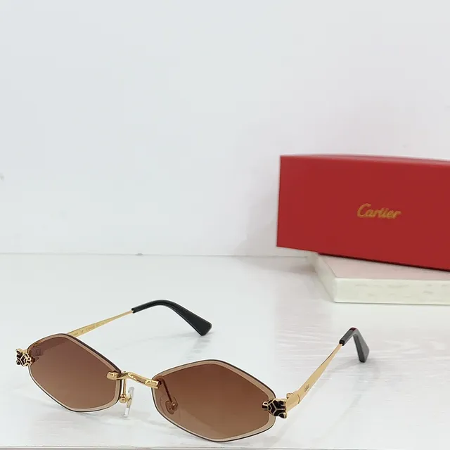 Cartier Panthère Óculos de Sol Sem Aro Octogonais Dourados 3