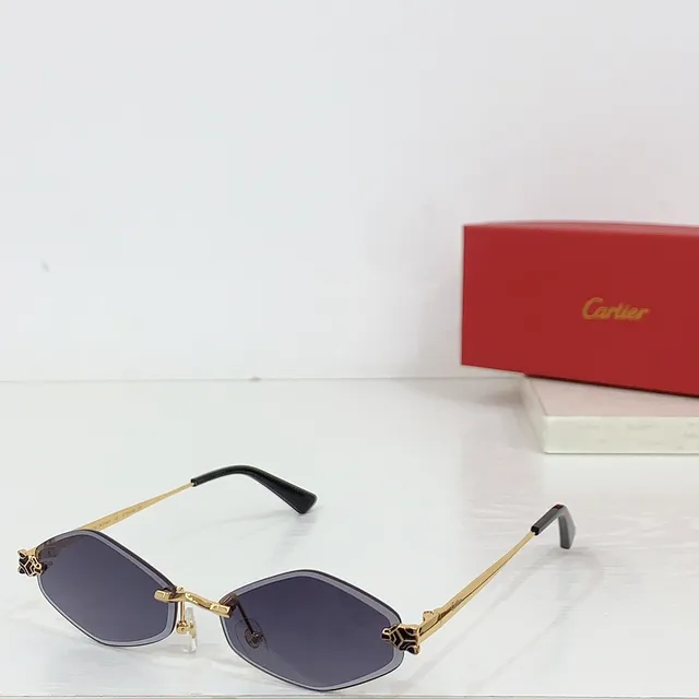 Cartier Panthère Óculos de Sol Sem Aro Octogonais Dourados 7
