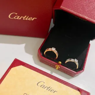 Cartier Red Gold Paved Diamond Bands Central Round Stone Ring