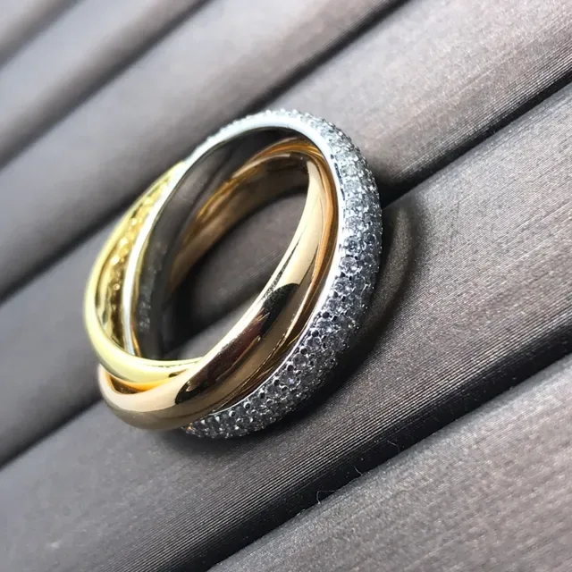 Anneau Interlocking Cartier Trinity Pavé-Diamond en Or Jaune 4