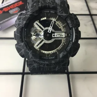 Casio Noir Gris Résistant Étui Résine Ligne Abstraite Motif Camo Montre