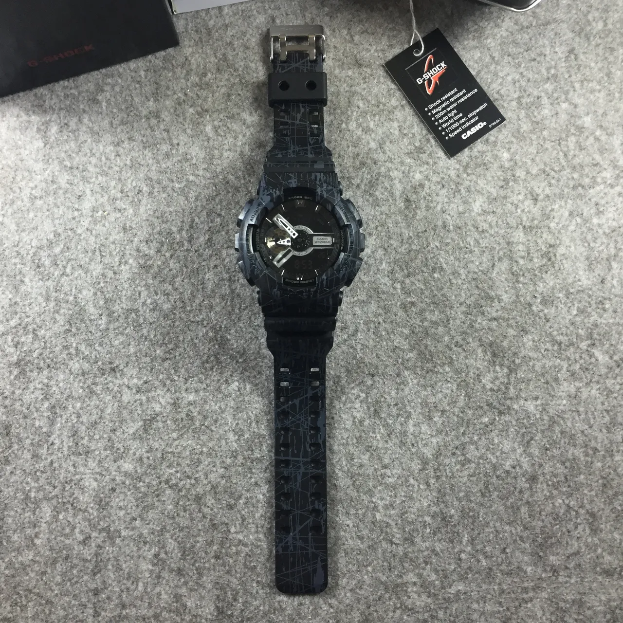 Casio Black Gray Rugged Resin Case Abstract Line Camo Pattern Watch 6