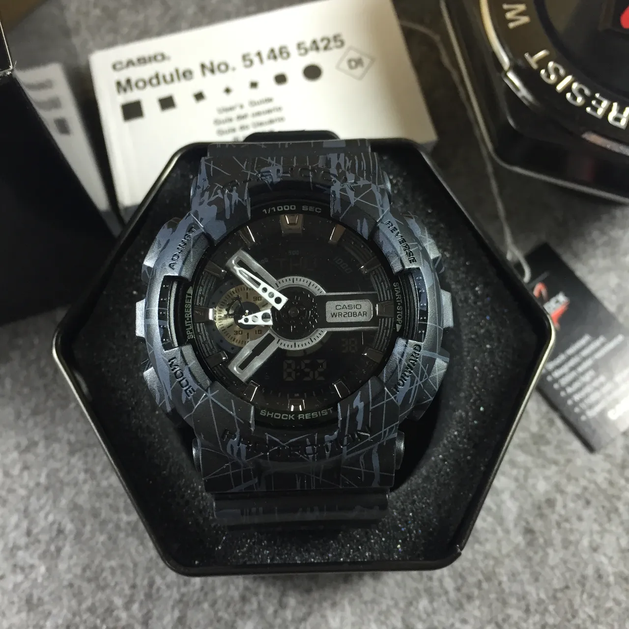 Casio Black Gray Rugged Resin Case Abstract Line Camo Pattern Watch 11