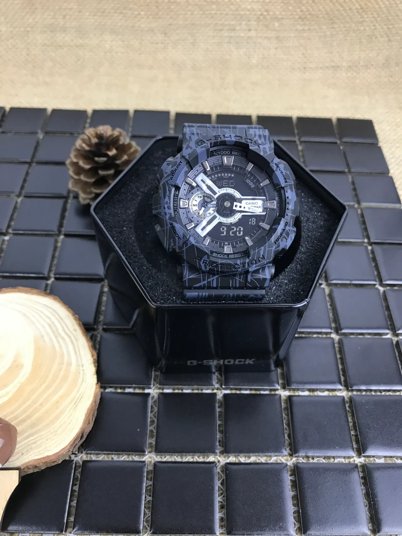 Casio Black Gray Rugged Resin Case Abstract Line Camo Pattern Watch 13