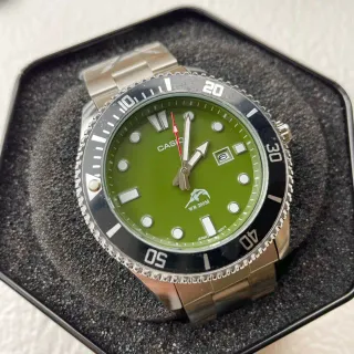 Casio Diver-Style Watch Green Dial Black Bezel Stainless Steel Sports Watch