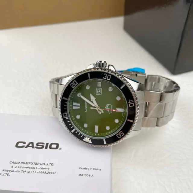 Casio Diver-Style Watch Green Dial Black Bezel Stainless Steel Sports Watch 5