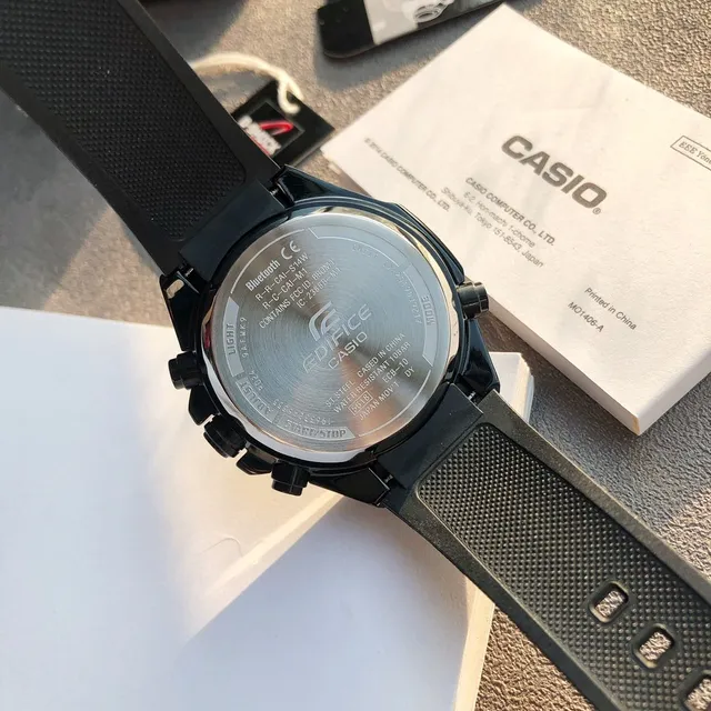 Casio Edifice Chronograph Bluetooth Black Blue Resin Case Textured Rubber Strap Sports Watch 8