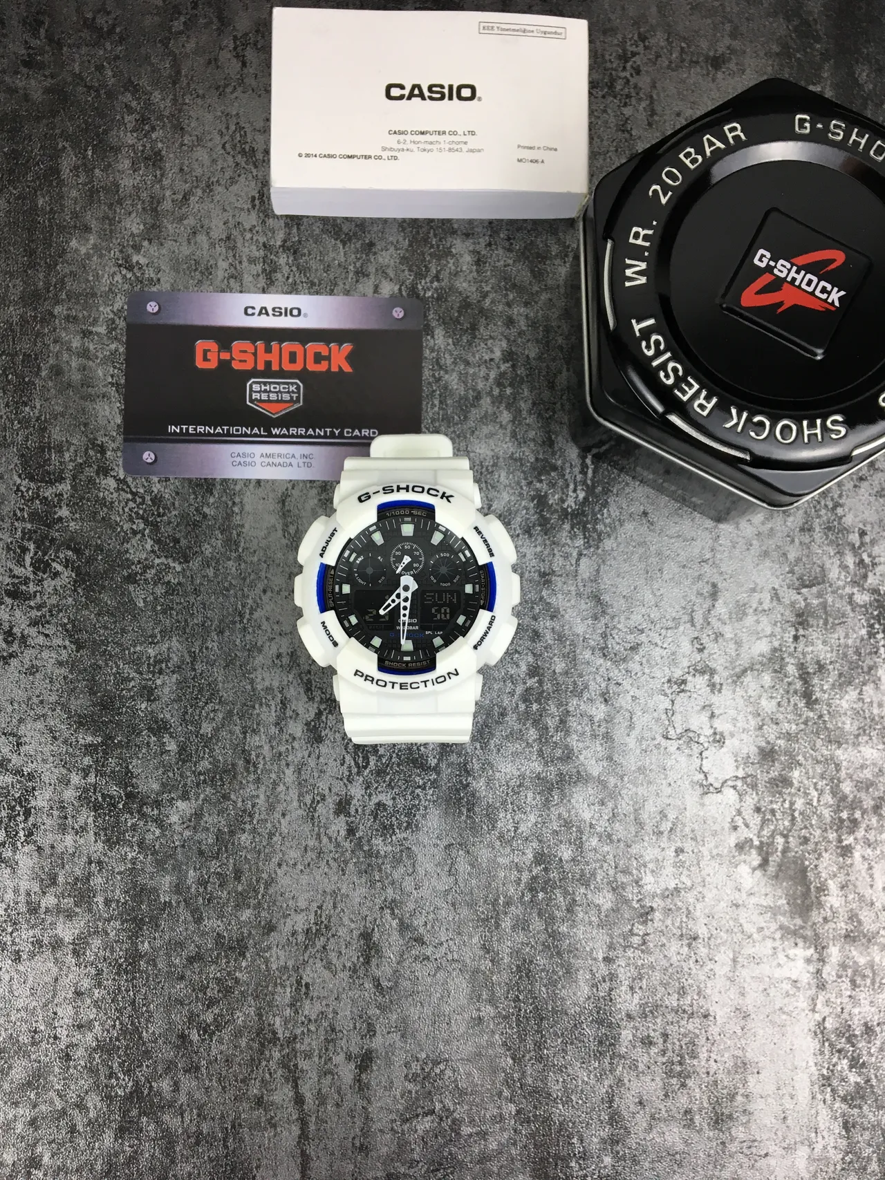Casio G-Shock GA-100 White and Blue Sports Watch 2