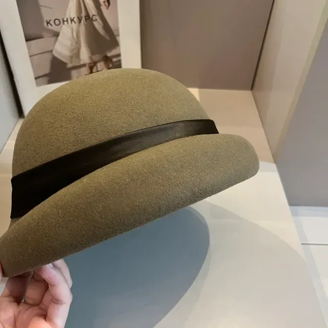 Celine Beige Brown Felt Satin Ribbon Bow Beret 6