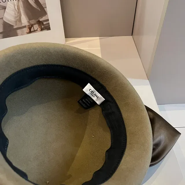 Celine Beige Brown Felt Satin Ribbon Bow Beret 10
