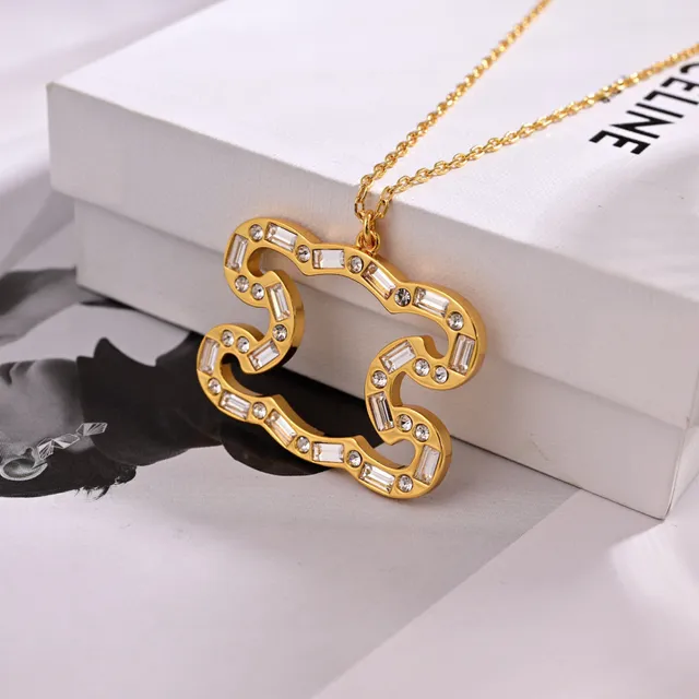 Celine Crystal-Encrusted Interlocking Loop Pendant Necklace 2