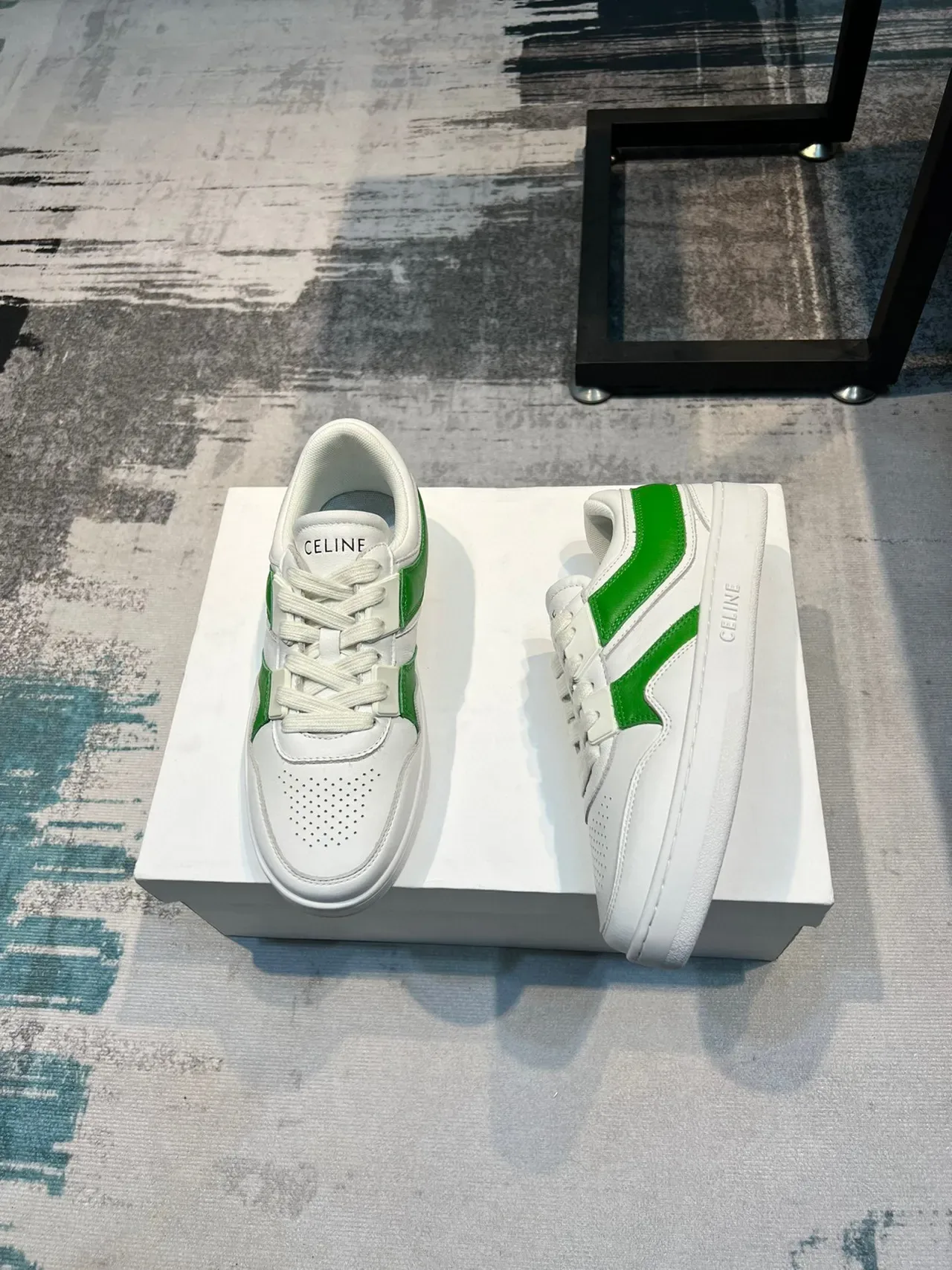 Celine CT-01 White and Green Leather Lifestyle Sneakers 3