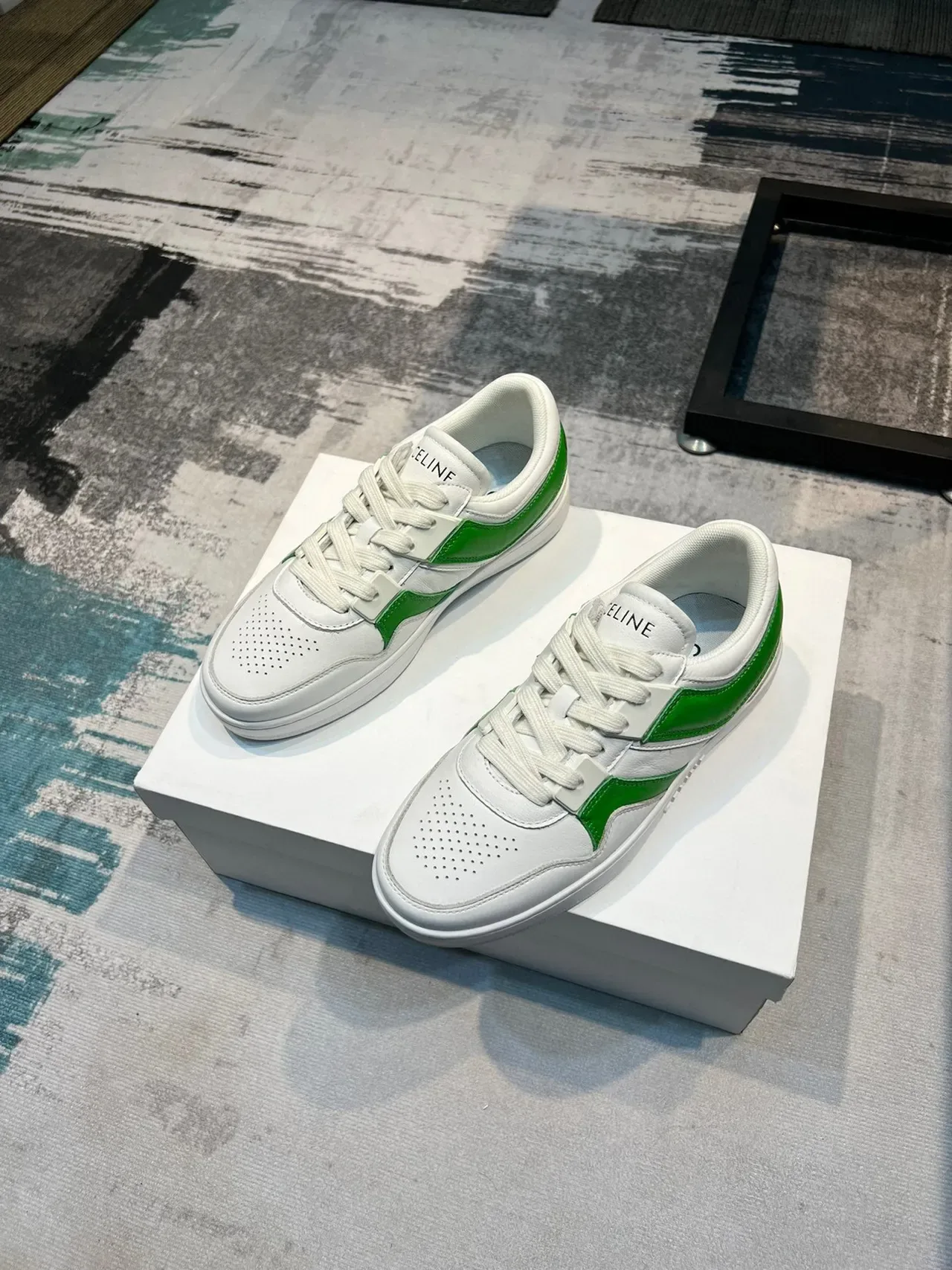 Celine CT-01 White and Green Leather Lifestyle Sneakers 5