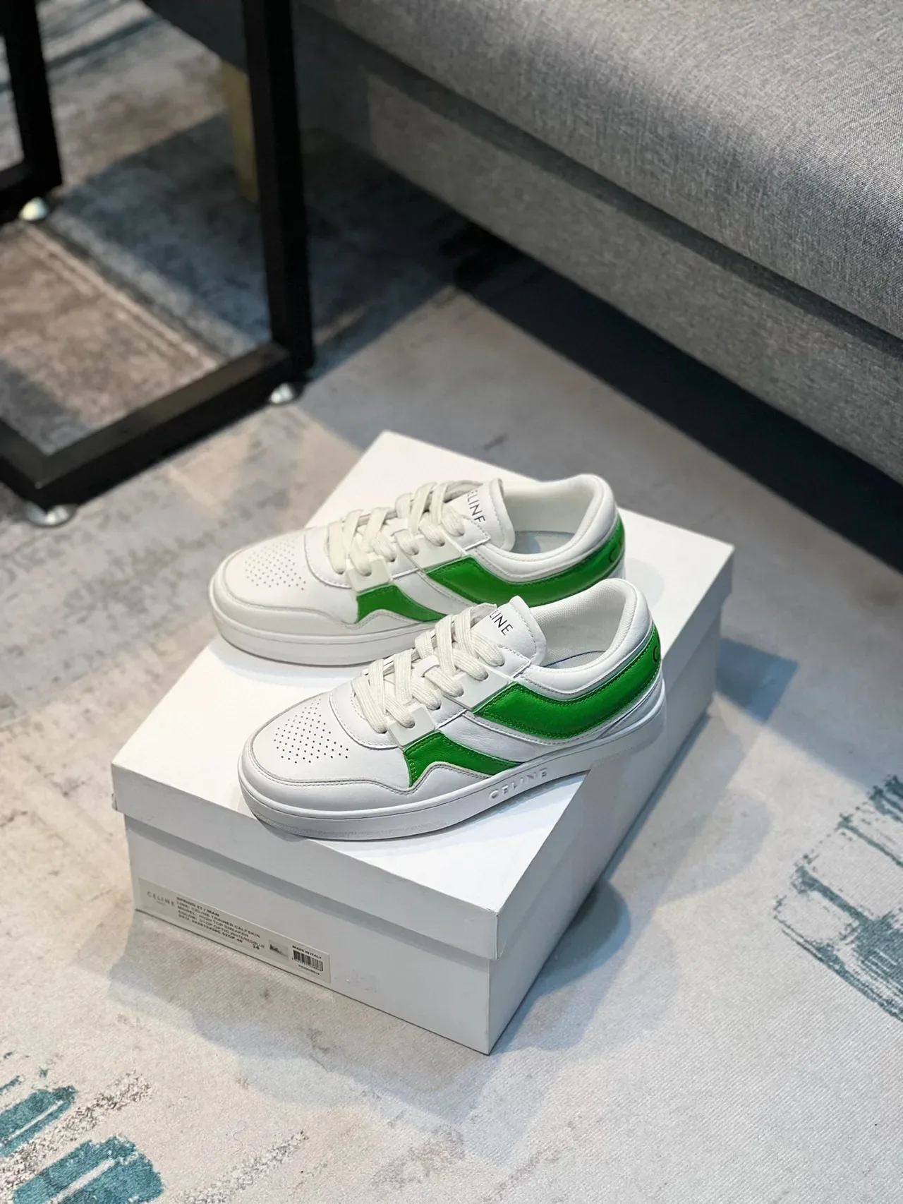 Celine CT-01 White and Green Leather Lifestyle Sneakers 7