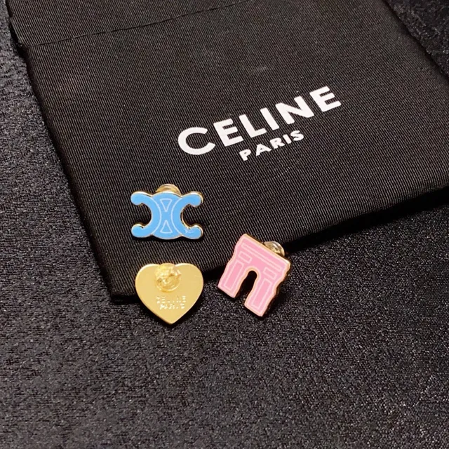 Celine Enamel Pin Set Heart CC Triomphe Brooches 5