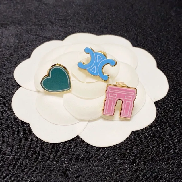 Celine Enamel Pin Set Heart CC Triomphe Brooches 6