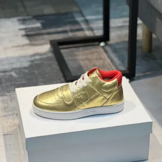Celine Gold Red Metallic Leather High-Top Lifestyle Sneakers