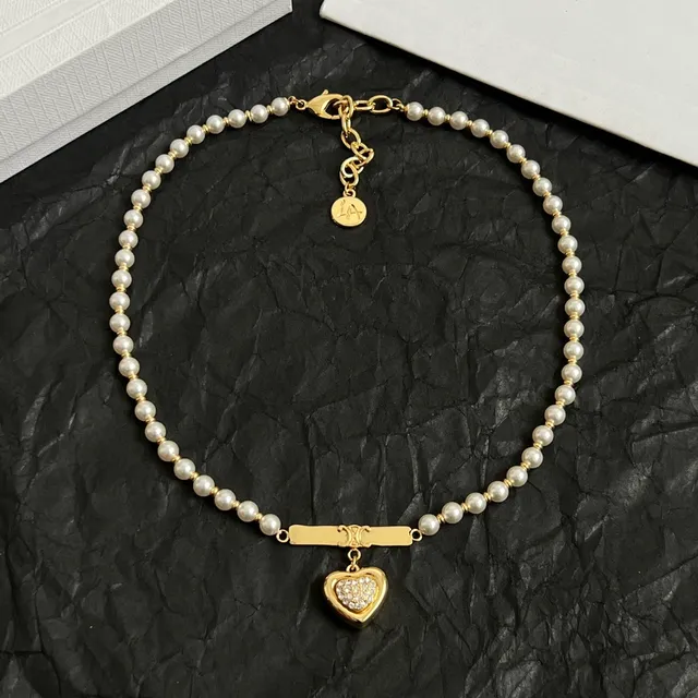 Celine Gold White Pearl Strand Hardware Necklace 3