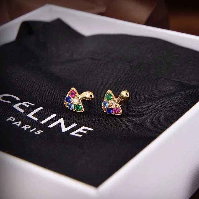 Celine Multicolor Crystal Triangular Stud Earrings 4