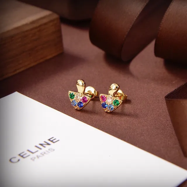 Celine Multicolor Crystal Triangular Stud Earrings 5