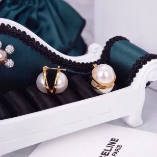 Celine Pearl and Gold-Tone Hinged Locket and Hoop Earrings