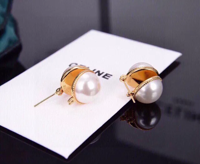 Celine Perle et Doré à Teinte Médaillon à Charnière et Boucles d'Oreilles Cerceau 6