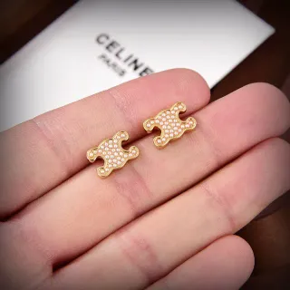 Celine Puzzle-Piece Micro-Pearl Pavé Gold-Tone Earrings
