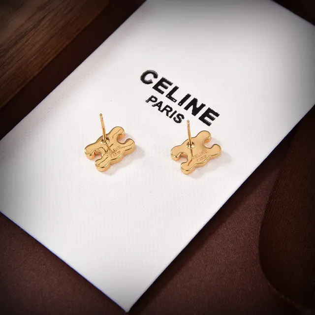 Celine Puzzle-Piece Micro-Pearl Pavé Gold-Tone Brincos 2