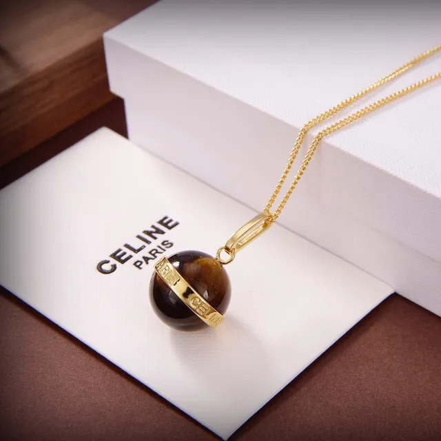 Celine Tiger's Eye Sphere Pendant Necklace 2