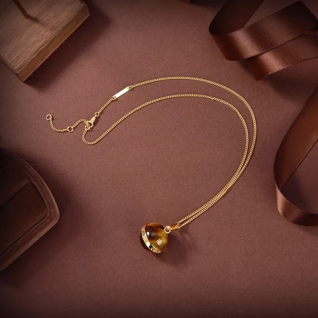 Celine Tiger's Eye Sphere Pendant Necklace 3