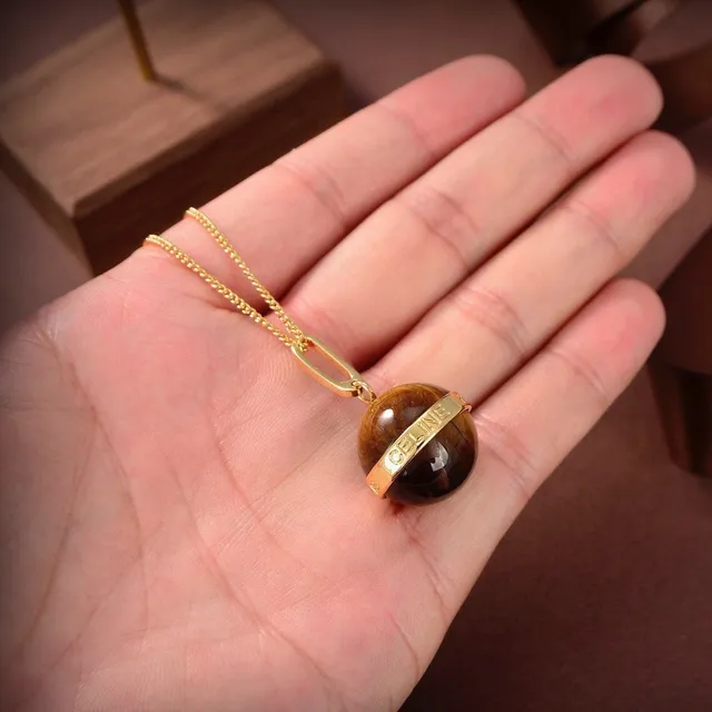 Celine Tiger's Eye Sphere Pendant Necklace 4