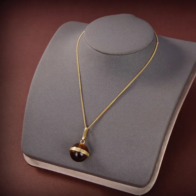 Celine Tiger's Eye Sphere Pendant Necklace 6