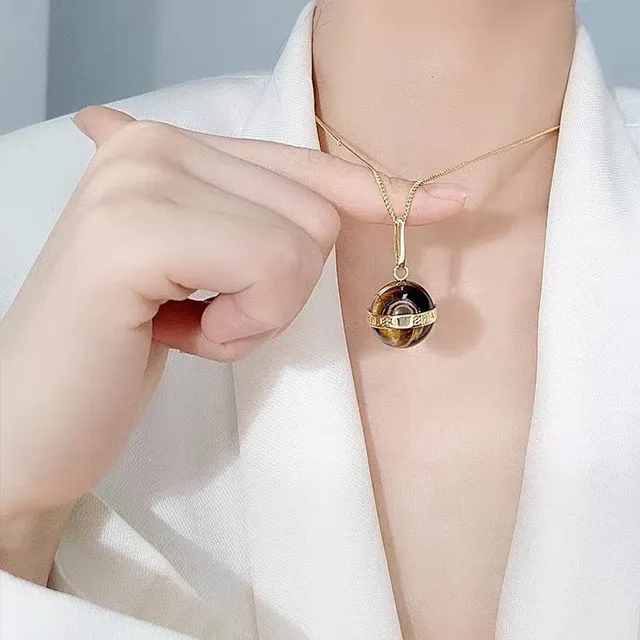 Celine Tiger's Eye Sphere Pendant Necklace 9