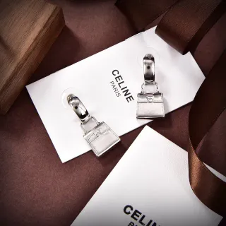 Celine Triomphe Bag-Shaped Silver-Tone Clip-On Earrings