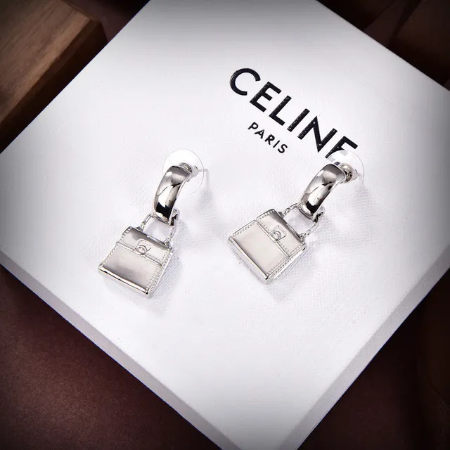 Celine Triomphe Bag-Shaped Silver-Tone Clip-On Earrings 2