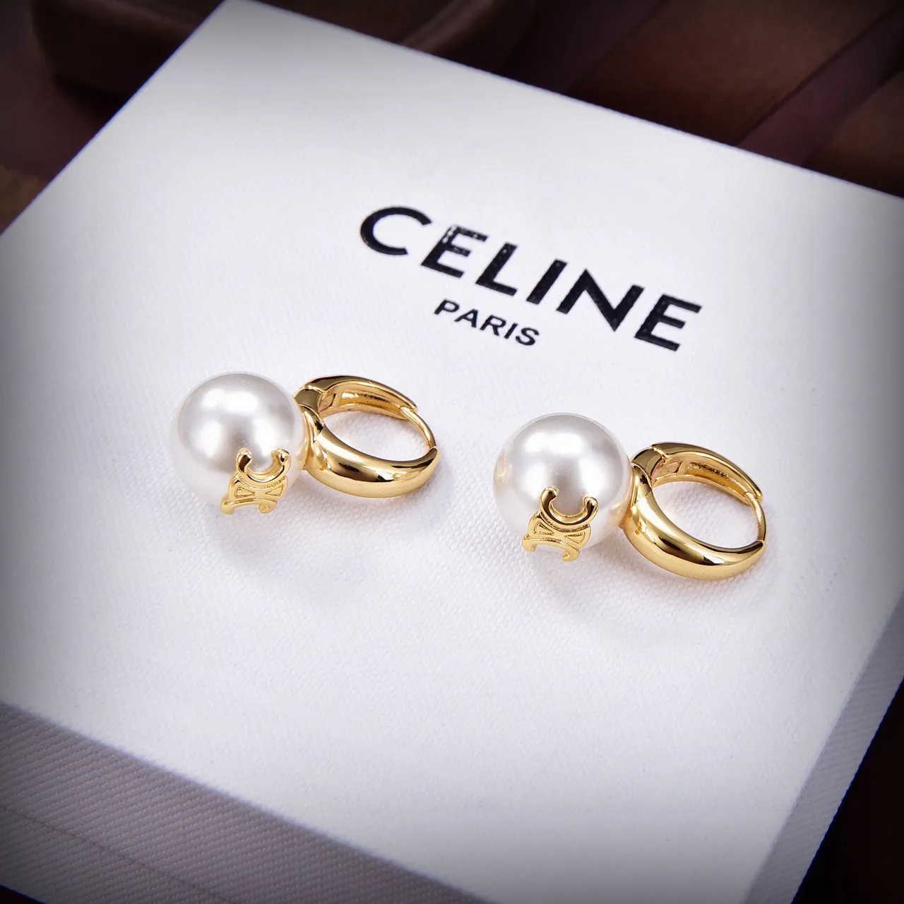Celine Triomphe Pearl Drop Earrings 3