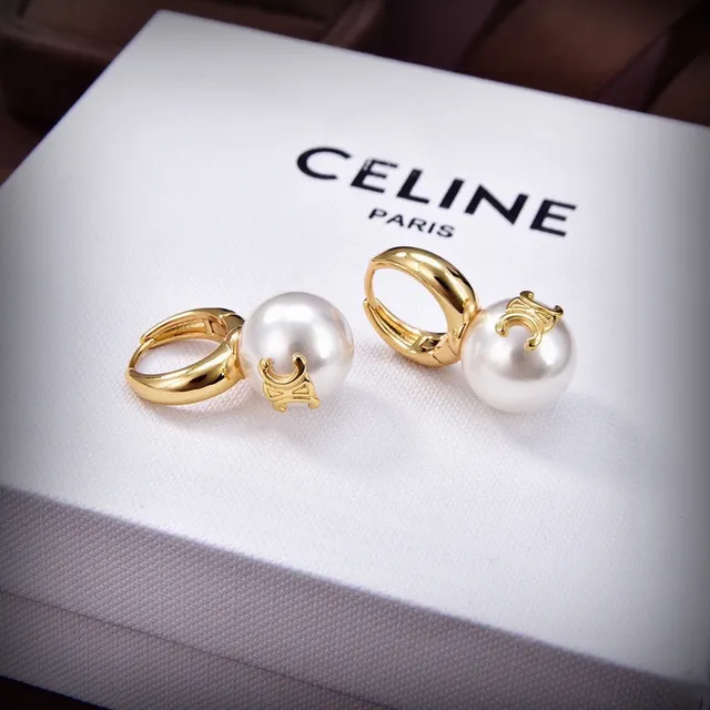 Celine Triomphe Pearl Drop Earrings 4