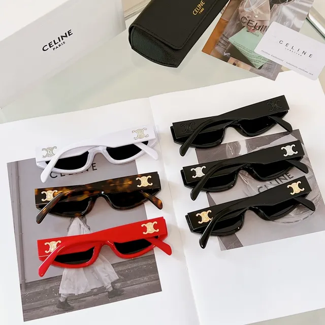 Celine Triomphe Tortoiseshell Rectangular Cat-Eye Sunglasses 4