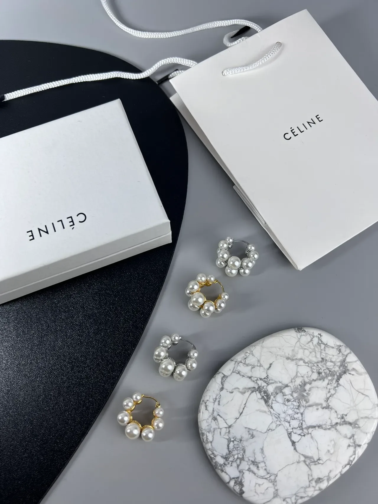 Céline White Silver Pearl Cluster Metal Jewelry 3