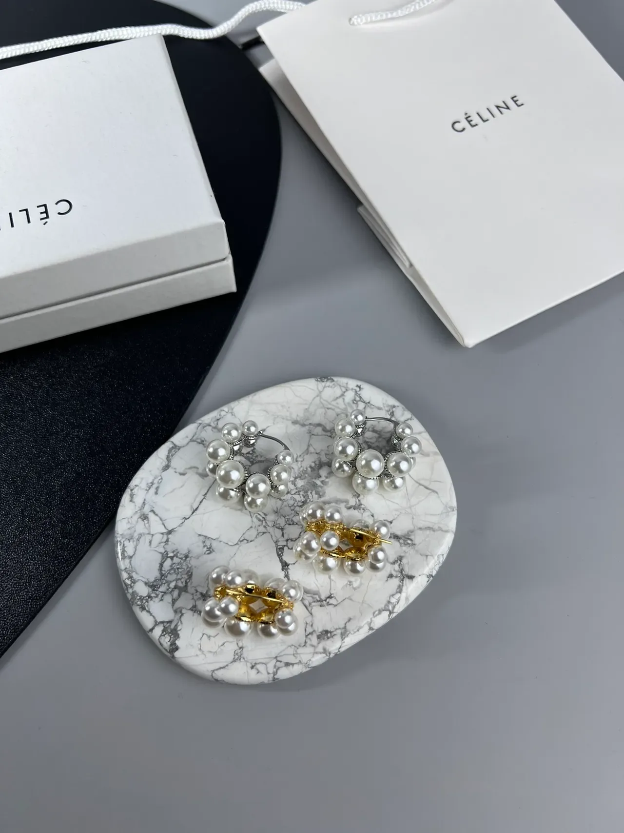 Céline White Silver Pearl Cluster Metal Jewelry 4